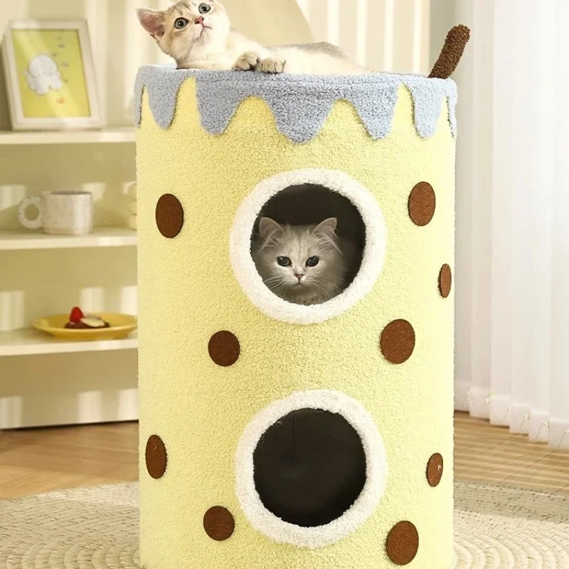 autumn and winter warm cat nest double-layer tree hole sisal scratching board round barrel stool people pet shared stool