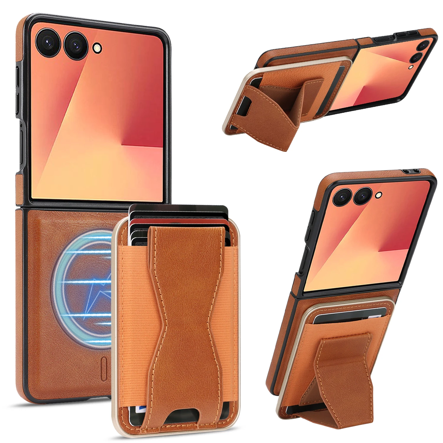 

2 in 1 Strong Magnetic Leather Cards Solt Wallet Case For Samsung Z Flip 7 6 5 4 3 kickstand Wireless Charging Shockproof Cover