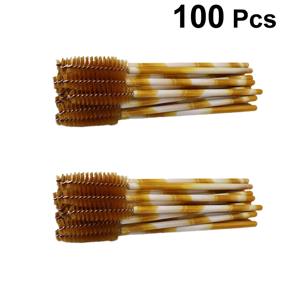 100 Stuks Nylon Wimperborstel Mascara Applicator Lash Scheiden Tool Make-Up Salon Wegwerp Draagbare Bruine Wimper Wands