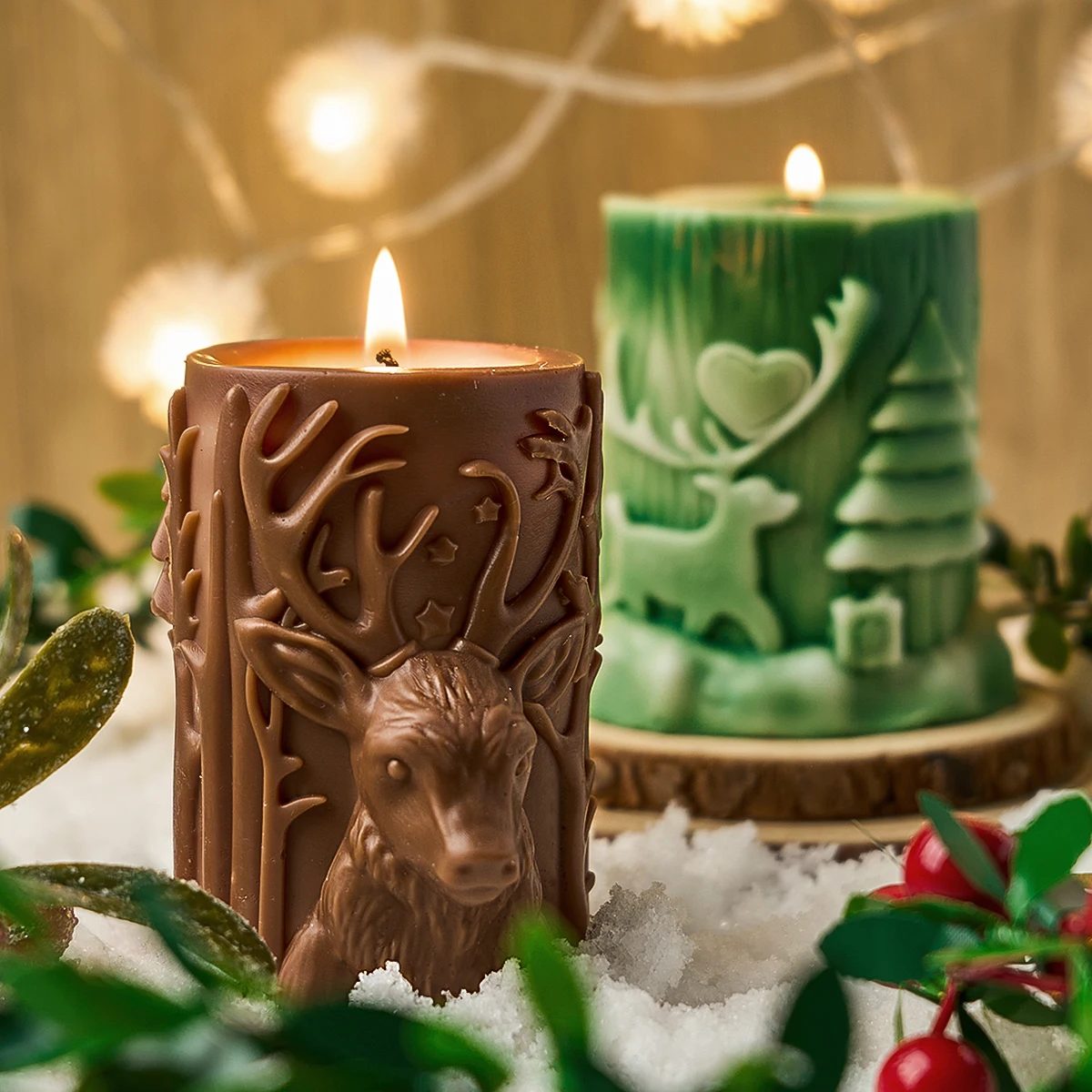 Christmas Cylindrical Silicone Candle Mold DIY Handmade Making Heart Elk Tree Aromath Plaster Resin Crafts Mold Xmas Party Decor