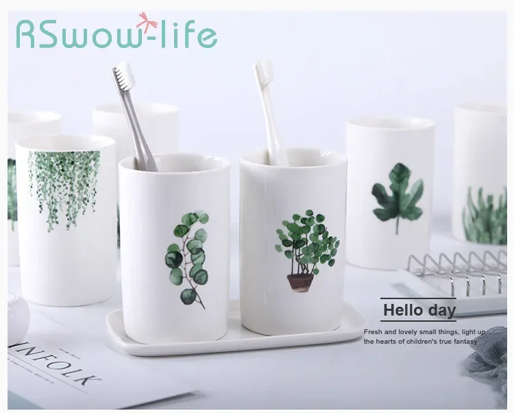 

Creative Ceramic Cup Nordic Green Plant Mouth Cup Household Bathroom Toothbrush Cup Home Kitchen Bathroom Amenities