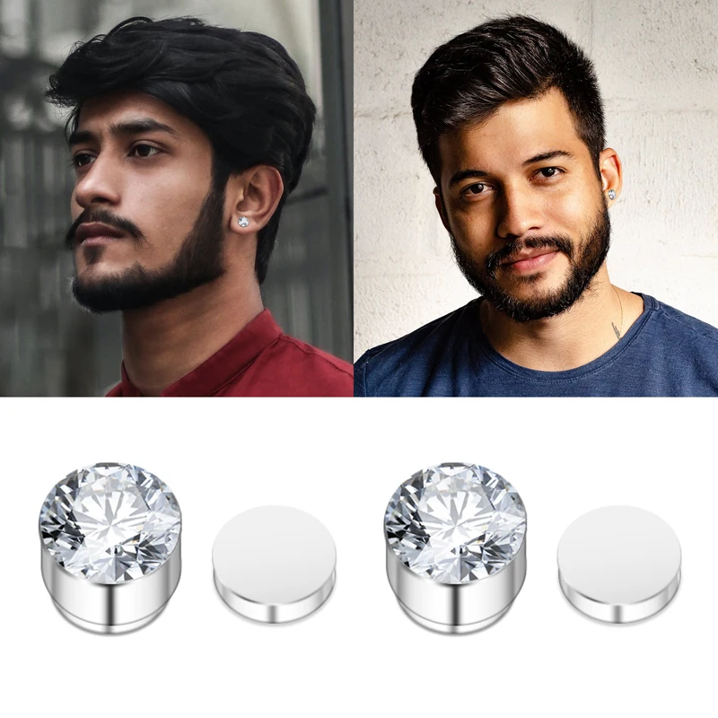 2 Piece Magnetic Stud Earrings With Shiny Zircon For Men Women Fashion Simple Non-Piercing Ear Clips Earrings Party Jewelry 6mm view 5