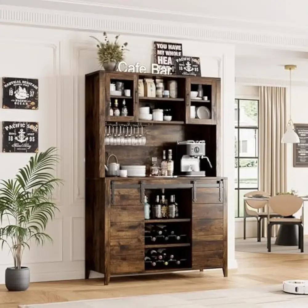 70'' wijnkoffiebarkast met opberghok, hoge keukenkast drankkasten met schuifdeuren, barkast