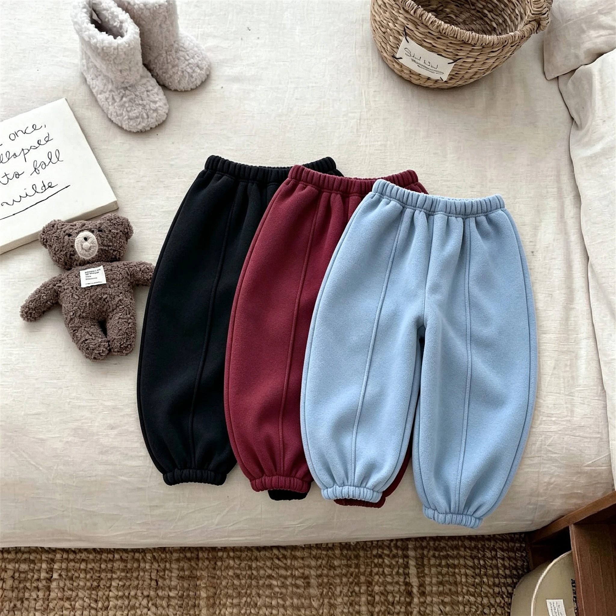 2026 New Autumn Winter Thicken Trousers Korean Solid Color Fashion Baby Girl Boy Casual Pants Kids Warm Versatile Sweatpants