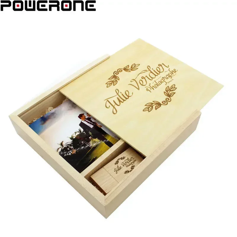 Free Custom Logo USB Flash Drives 128GB Wooden Photo Album + Box (17*17CM) USB 2.0 Memory Stick 64GB Wedding Gift Pen Drive 32GB