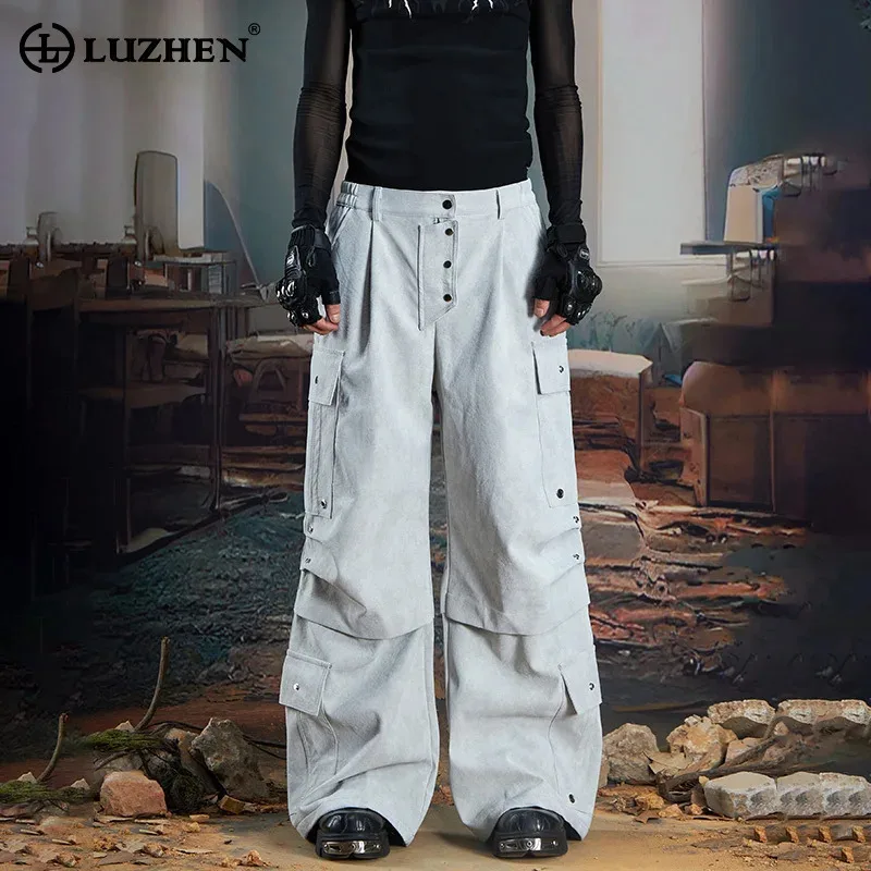 

LUZHEN Fashion Original Streetwear Loose Multi Pockets Decorate Straight Jeans 2025 Solid Color High Quality Denim Pants JY4222