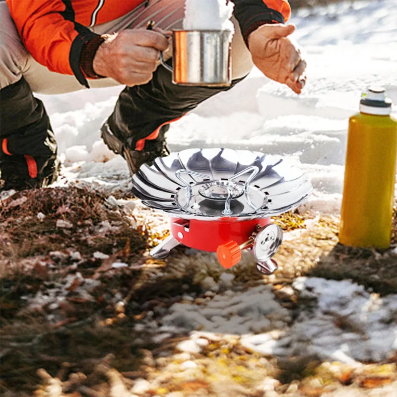 Outdoor Mini Portable Folding Heater Camping Lotus Burner Kitchen Cooker Heating Foldable Furance Head Card Gas Stove Wind Proof