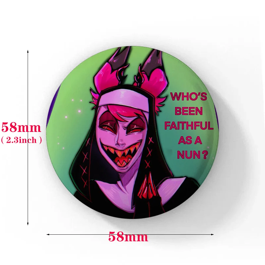 58 مللي متر مضحك البوب أنيمي هازبين زر دبوس الإبداعية متعة الكرتون Alastor Vox Husker شارة بروش حقيبة ديكور المشجعين جمع هدية