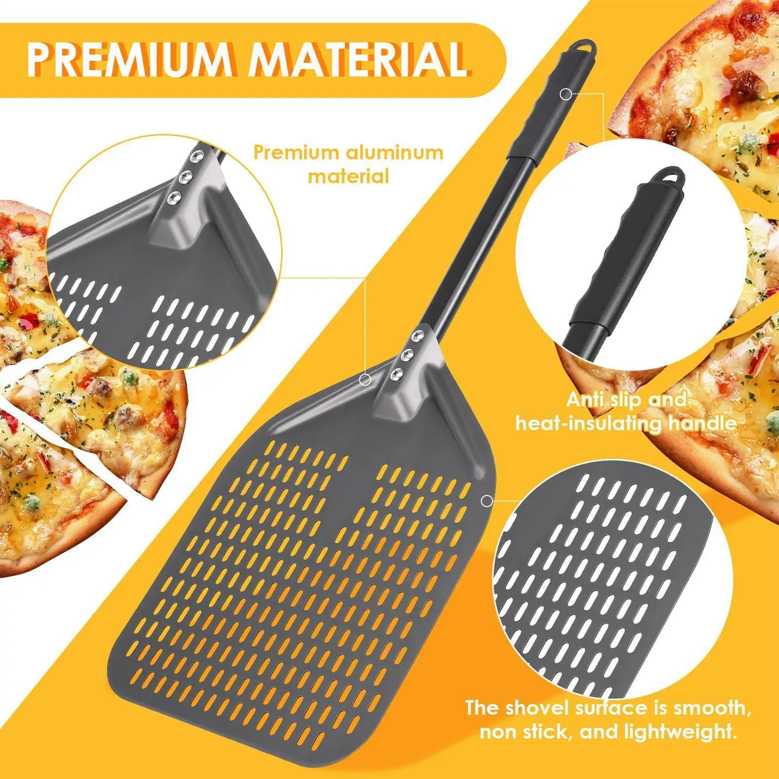 1Pcs metal Pizza Peel non-stick Perforated Non Slip Turning Pizza Paddle Oven Tool for Restaurant Home Kitchen Accessories​