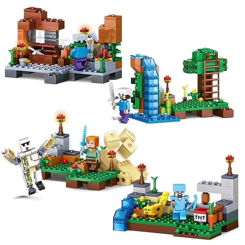 Hot Toys 4 en 1 Ocelot My World, Bloques de Construcción Minecraftinglys, Sets con Figuras de Acción de Steve, Sets de Ladrillos, Juguetes para Niños