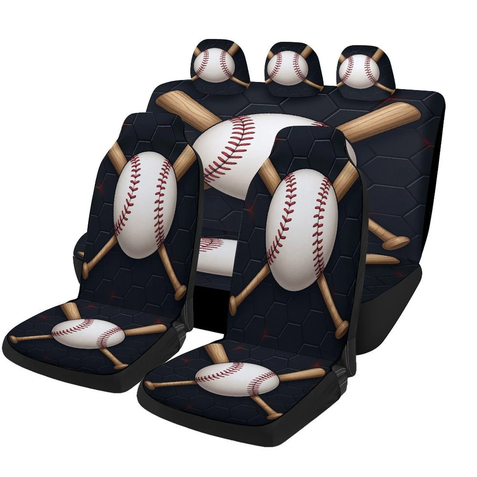 Baseball And Bats Themed Car Seat Cover Set For Most Cars, Fashionable Novelty Car Seat Protector Covers Full Set, Car Seat Cov