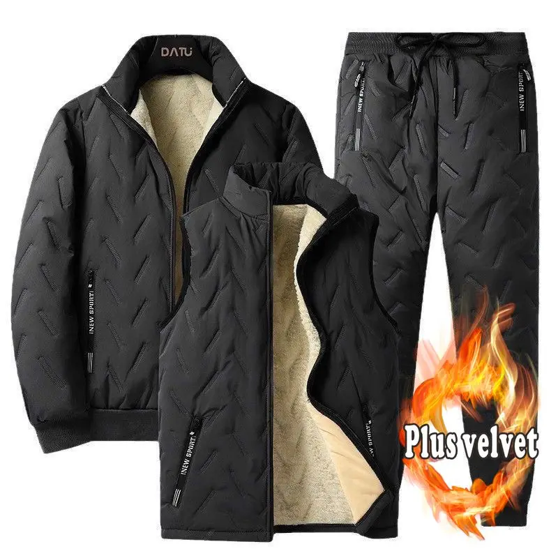 الخريف والشتاء جديد الرجال الحرارية ثلاث قطع مجموعة الوقوف طوق صوف الضأن سترة سترة سترة السراويل بالموجات فوق الصوتية