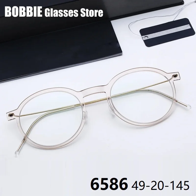 

100% Round Men's Glasses Frame Titanium Acetate Eyeglasses Eyewear Spectacles Denmark Brand 6586 Screwless Fashion Light 4g