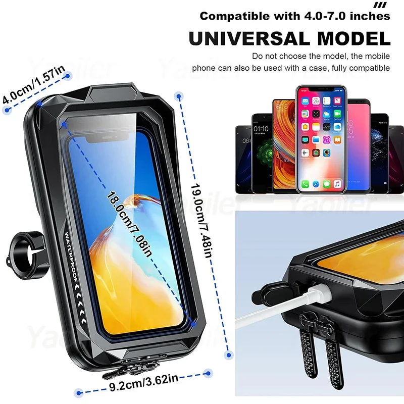 Kewig Waterproof Universal Motorcycle Phone Holder 360° Adjustable Handlebar Mount for 4.0-7.0