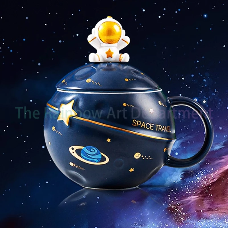 Space Planet mug ceramic coffee cup with cover birthday gift creative