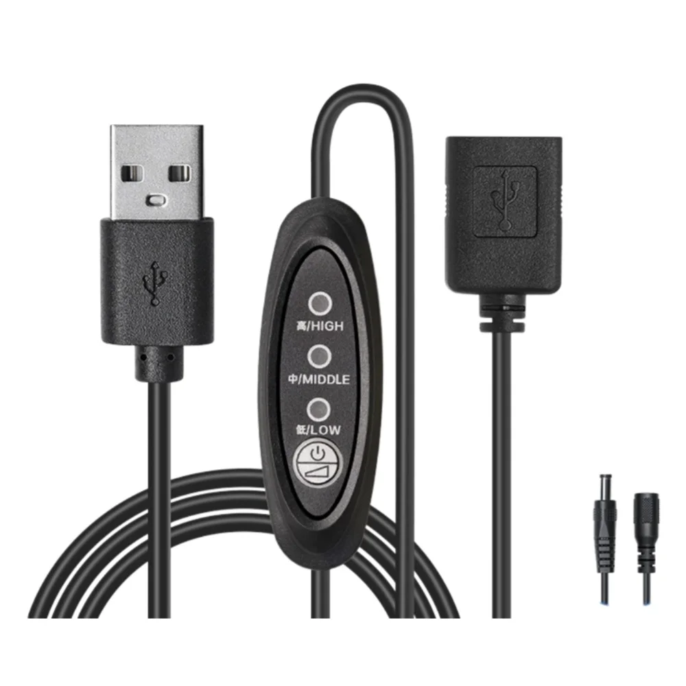 USB Male to Female 5V-12V Temperature Controller Heater Thermostat 3-Speed Adjustable 24W DC 5.5*2.1mm M/F