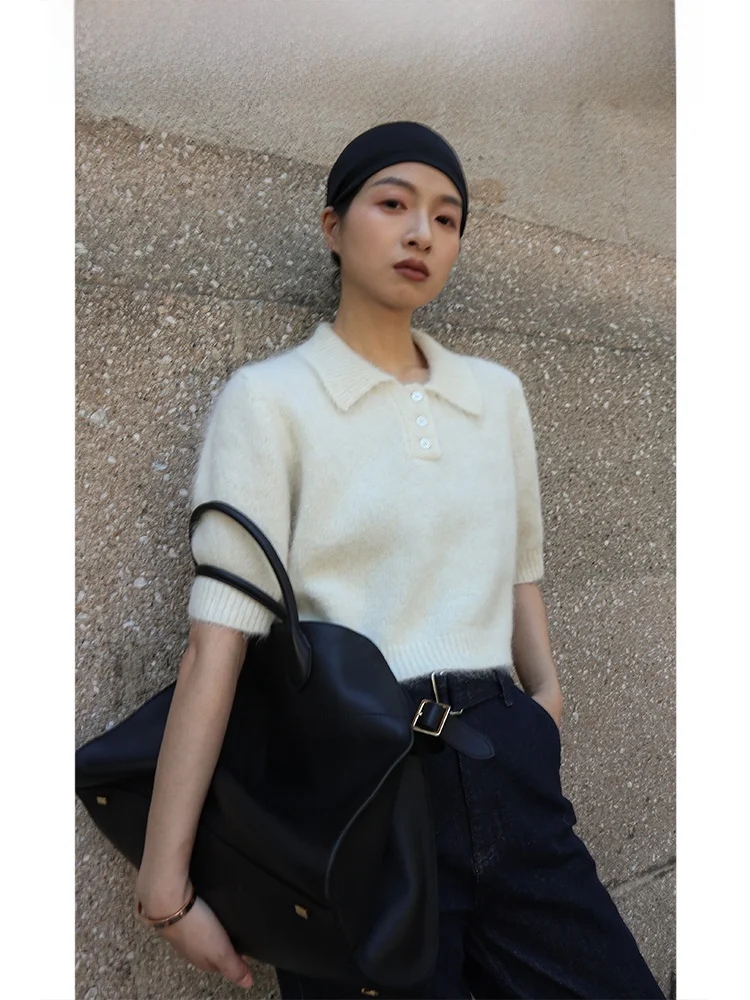 

Ordinary times 24SS mat Commute Sle Ne Knitwear ort Sve Alpaca Wool Blend Casual Loose Fit Pure Color Sw...