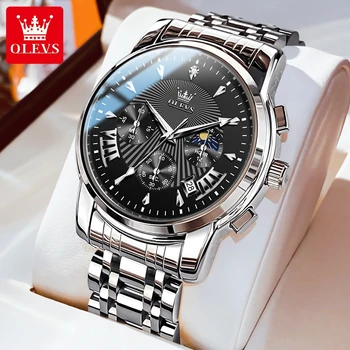 OLEVS men's watches stainless steel waterproof moon phase chronograph automatic date watch luxury top brand Quartz watch for men 2892