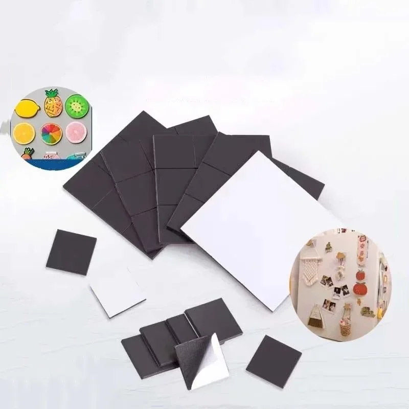 Square Magnetic Sheets 20mm~35mm Square Self Adhesive Magnets Rubber Soft Magnetic Sheet Refrigerator Office DIY Magnetic Sheets