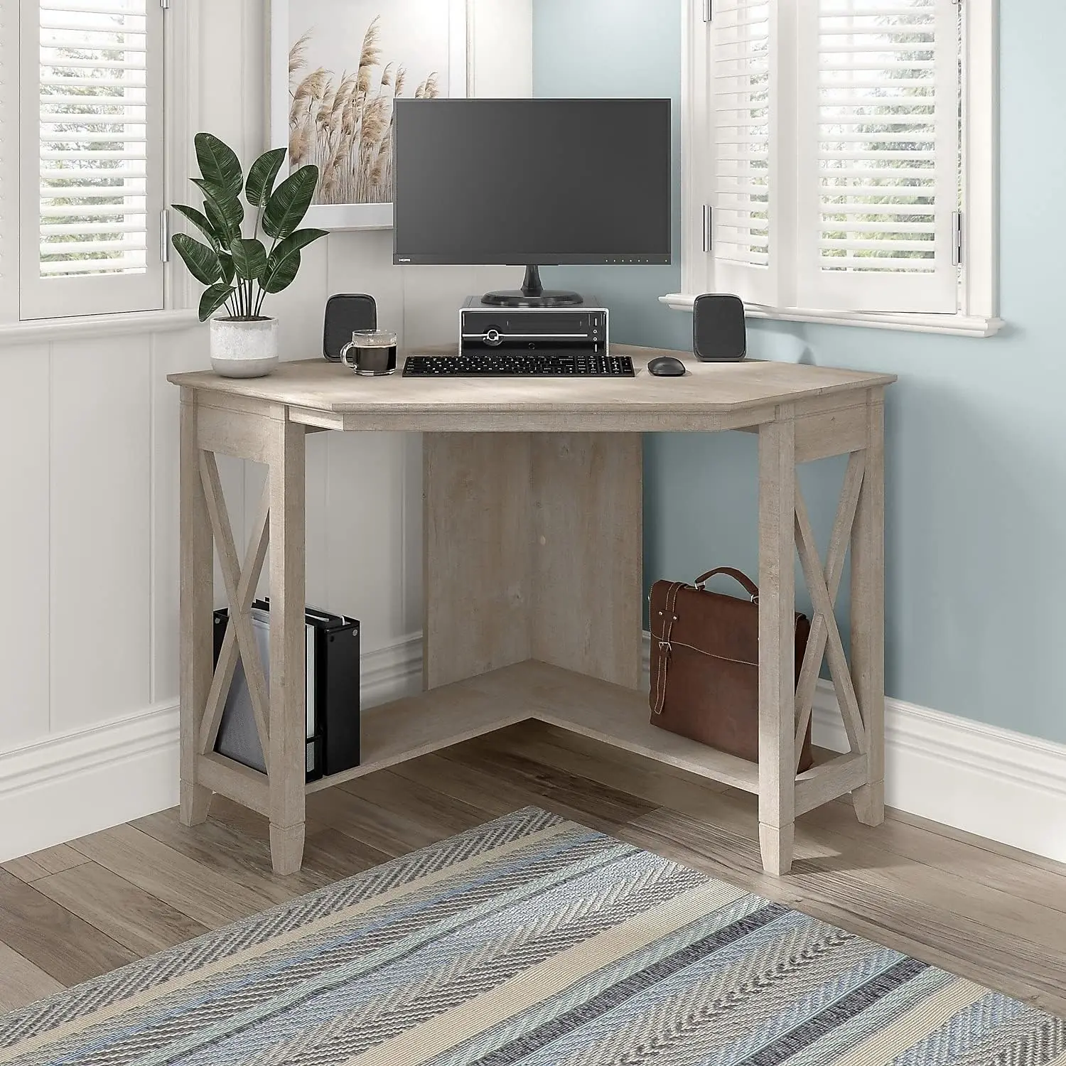 Bush Furniture Key West Small Corner Desk In Washed Gray