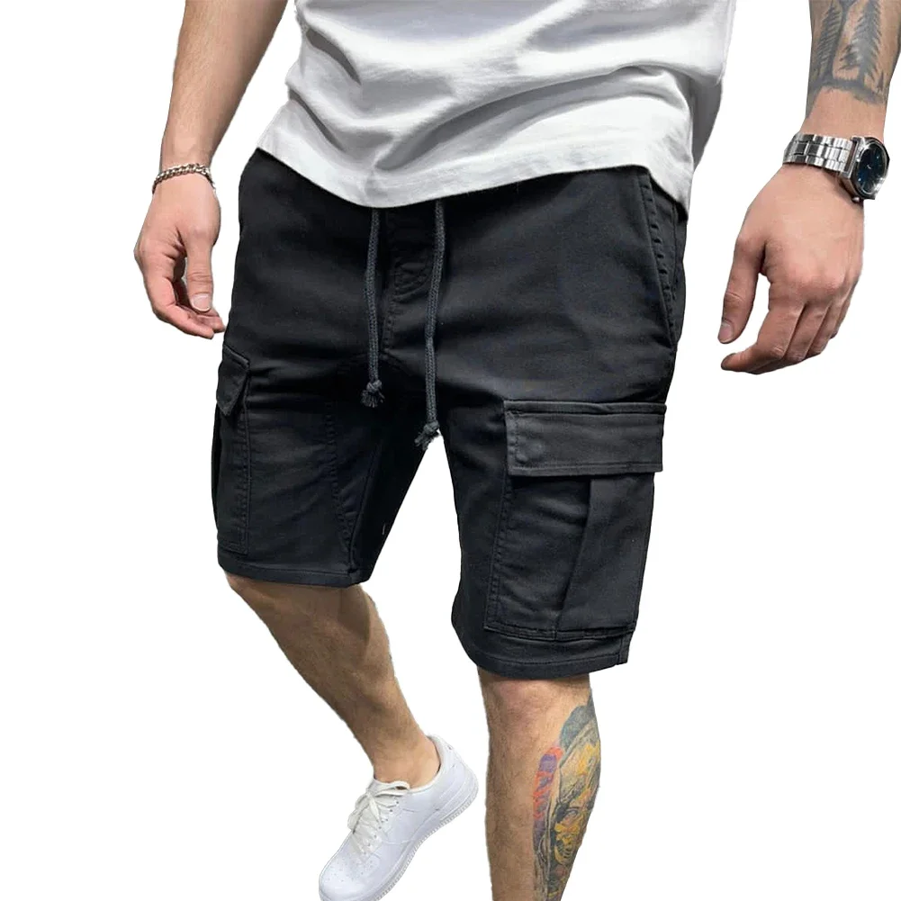 Confortável moda praia ao ar livre shorts cordão cintura elástica fitness caminhadas masculino multi-bolso esportes streetwear