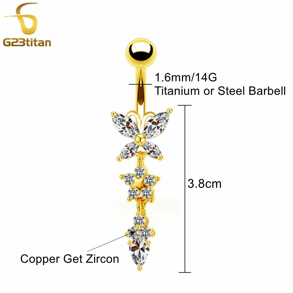 CZ Zircon Butterfly Dangle Belly Button Ring, Gift