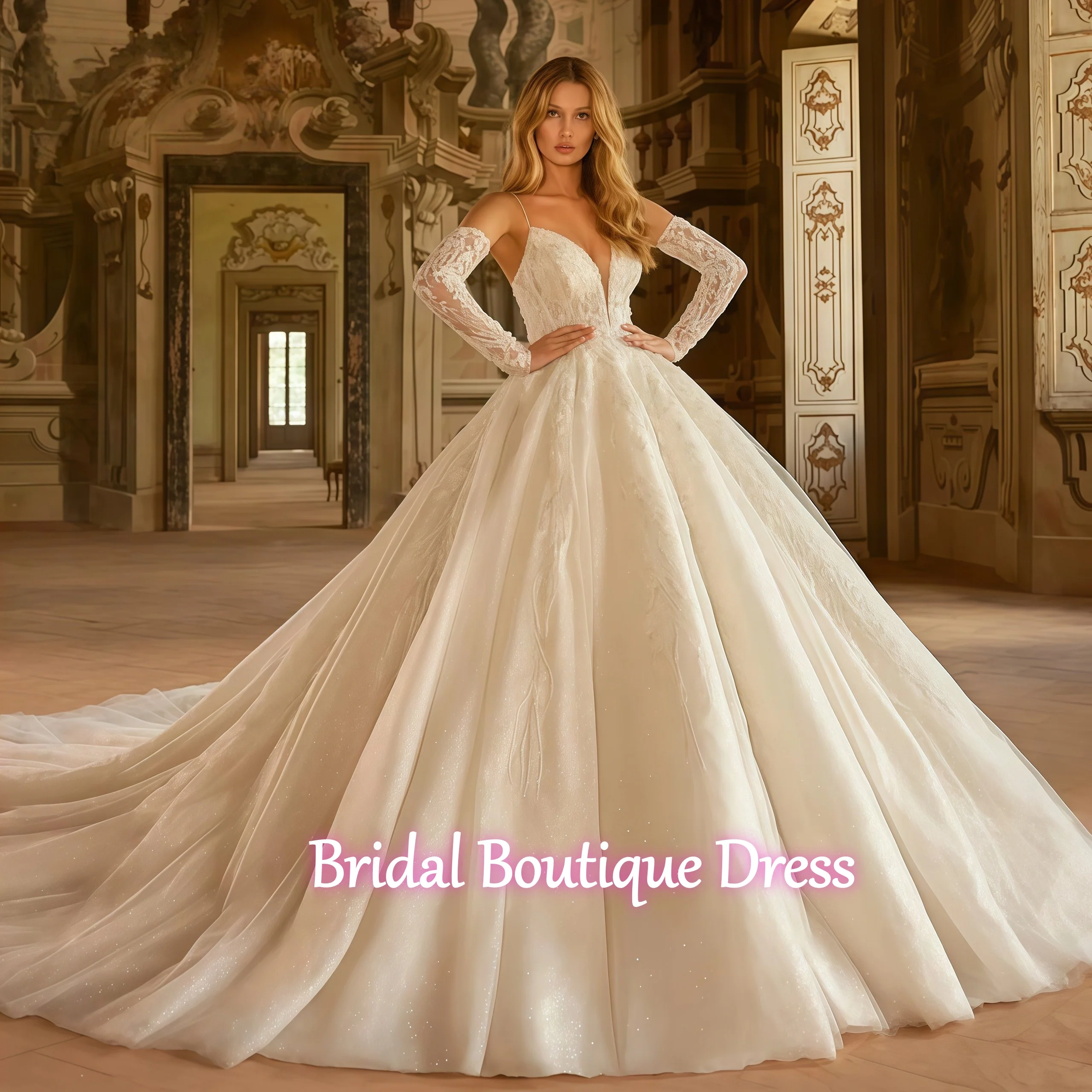 

Изысканное бальное платье с аппликациями и шлейфом, свадебное платье 2025 года, свадебное платье принцессы с открытыми плечами по индивидуальному заказу