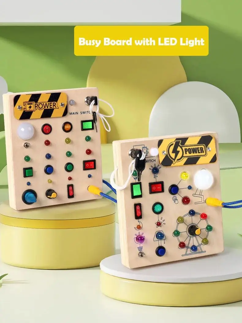 Montessori Beschäftigt Bord Mit Schalter Steuerung Holz Kleinkind Spielzeug Sensorische Reise Aktivitäten Spielzeug Für Kinder Puzzle Frühen Lernen Spielzeug