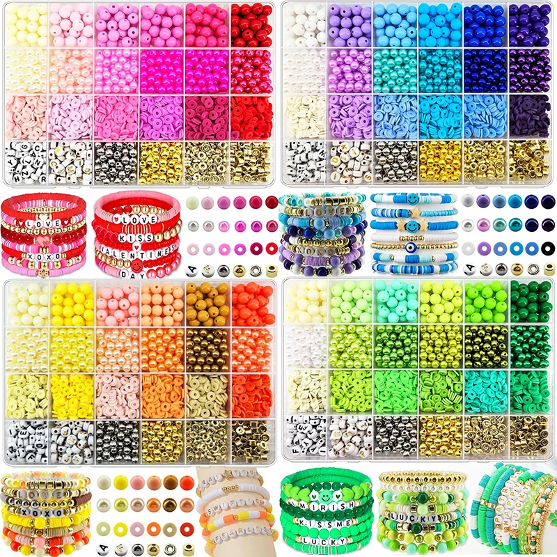 2220 sztuk koraliki gliniane zestaw do robienia bransoletek 24 kolory płaskie koraliki Preppy glina polimerowa koraliki do bransoletek przyjaźni Making Craft DIY