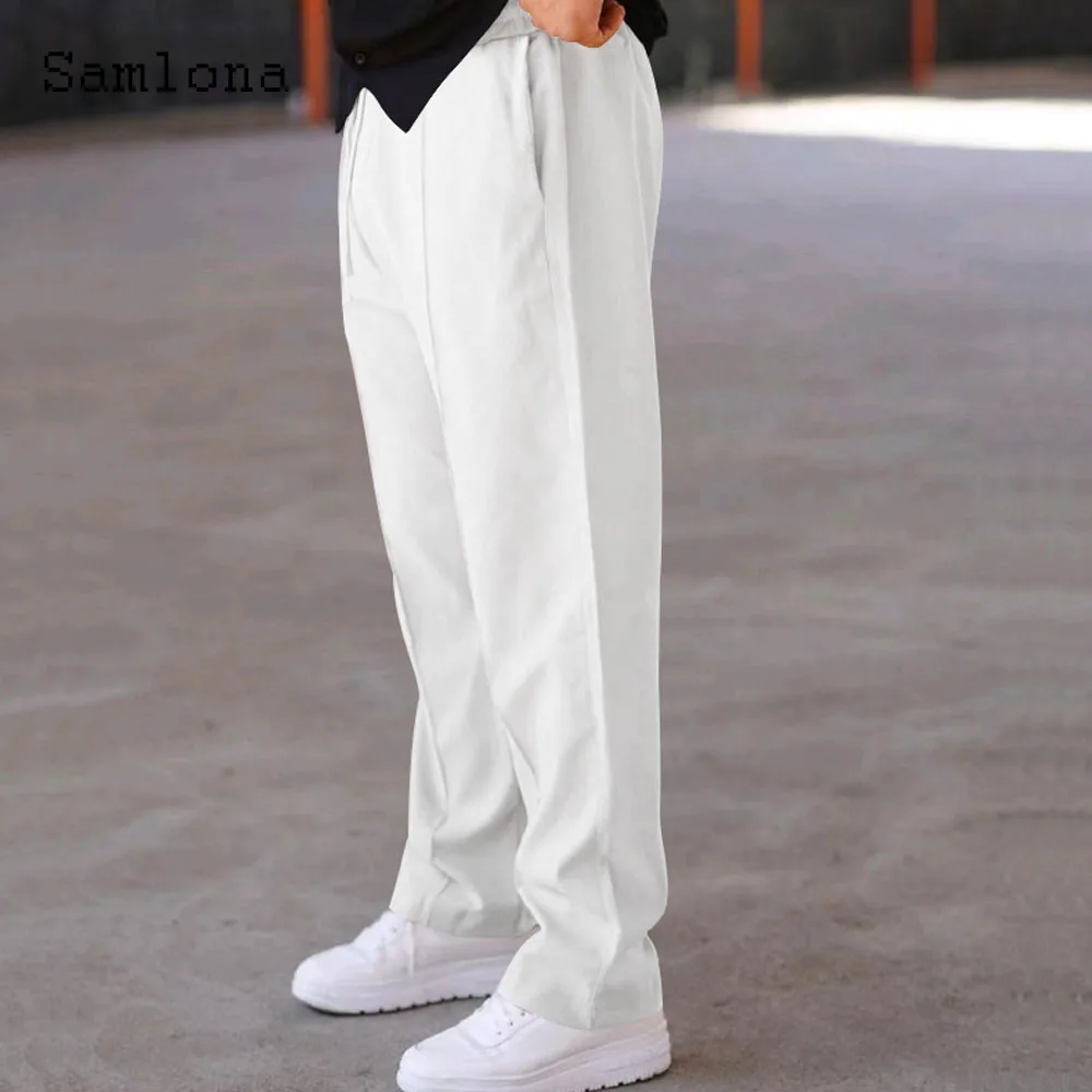 2024 American and European Casual Straight Pants Men's Full-Length Trouser Plus Size 3xl Men Stand Pocket Sweatpants White Black