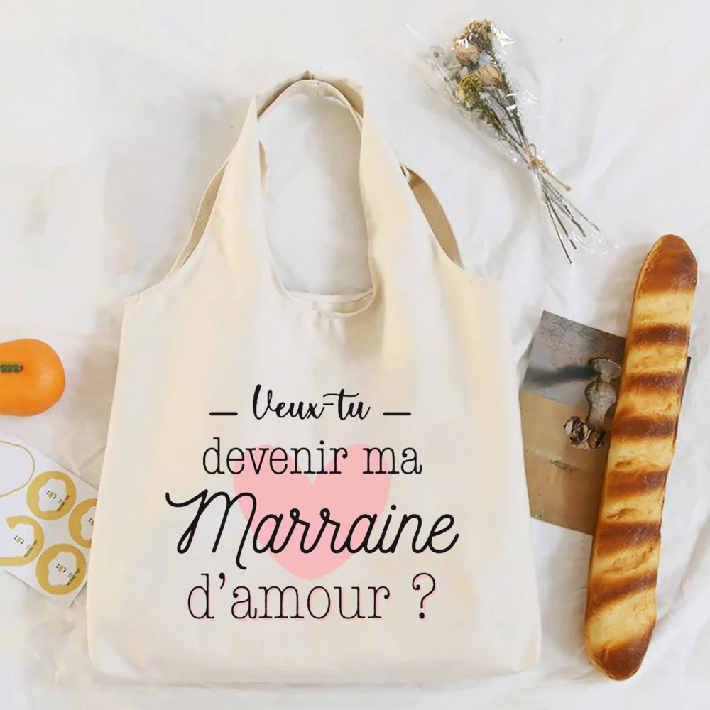 Do You Want To Be My Godmother Print Tote Bag Women Shopping Bags Godmothers Request Bag Canvas Handbag Best Gifts for Marraine