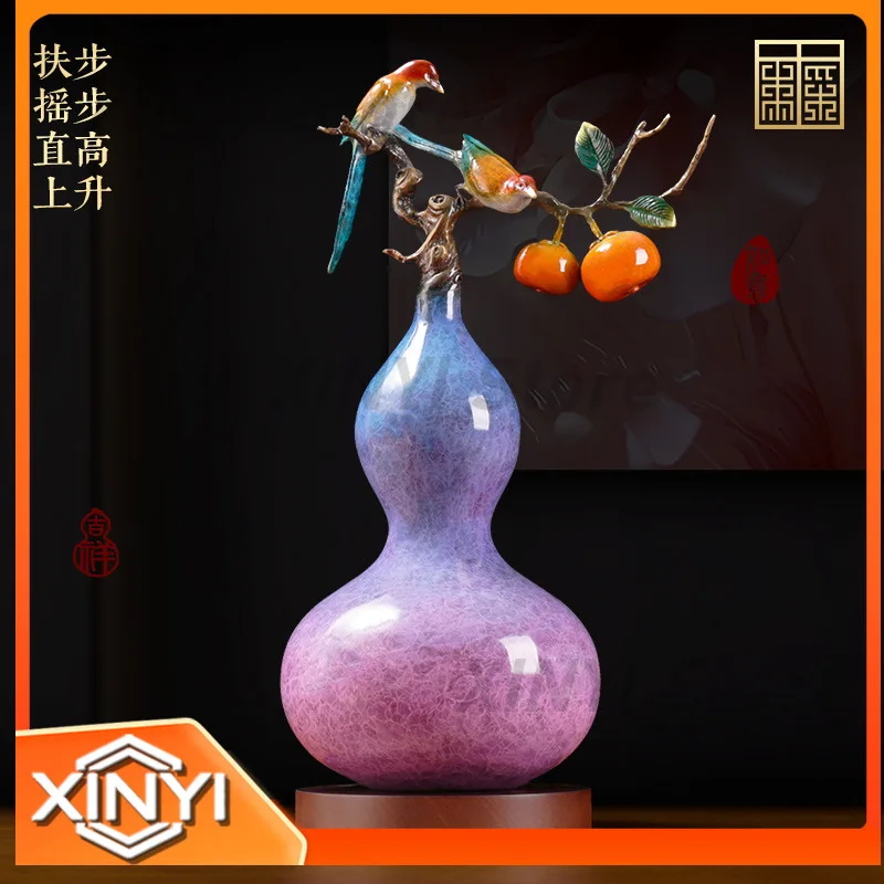 Purple Gourd Ornament for Chinese Style Copper Home Office Decor Desktop Decoration for Business Opening Housewarming Gift