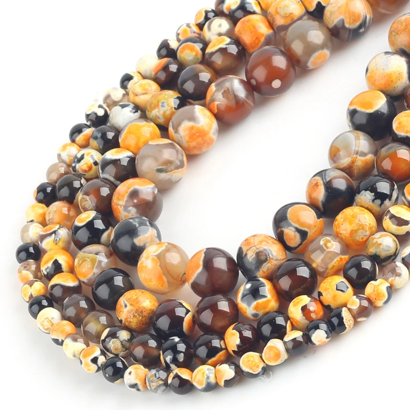 Beads Popular Jewelry Accessories Making DIY Round Natural Stone Yellow Fire Agates For Women Necklace Bracelet Gift Abalorios