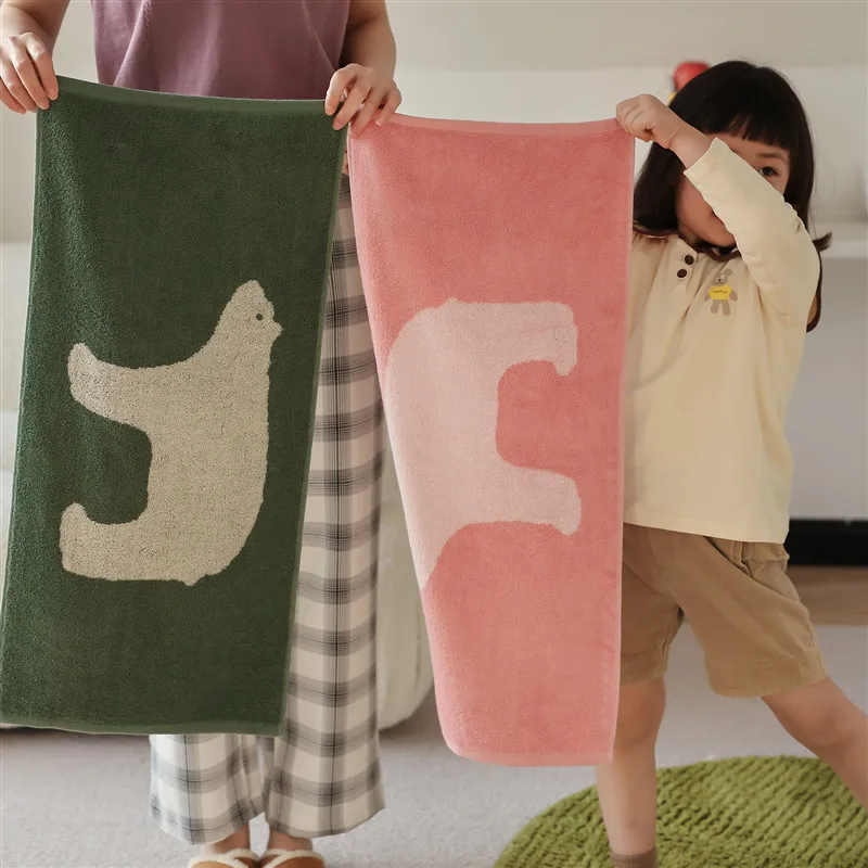 

Soft Comfortable Face Towel For Kids Cute Polar Bear Patter Cotton Absorbent Towel Cotton Household Towel Baby Towels