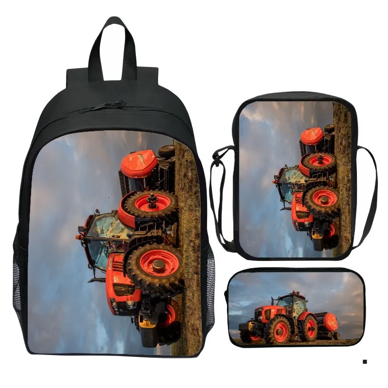 Printed tractor backpack three piece set cartoon elementary school backpack small shoulder bag pencil case