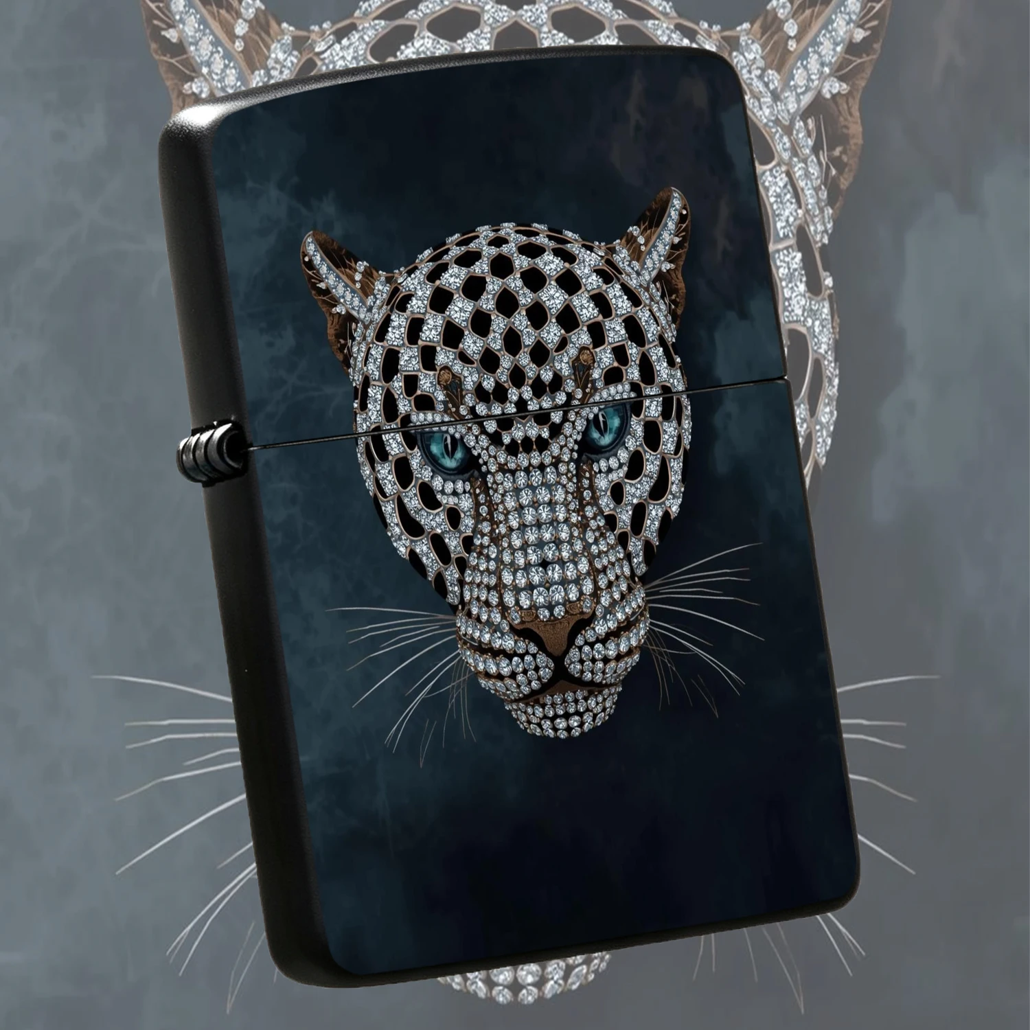 Exquisite Lighter With Luxurious Diamond-Encrusted Leopard Head Pattern, Stunning Teal Eyes Art Design, Stylish Creative Accessory For All Occasions, Ideal Unique Present For Yourself And Your Friends A Humorous And Interesting Lighter