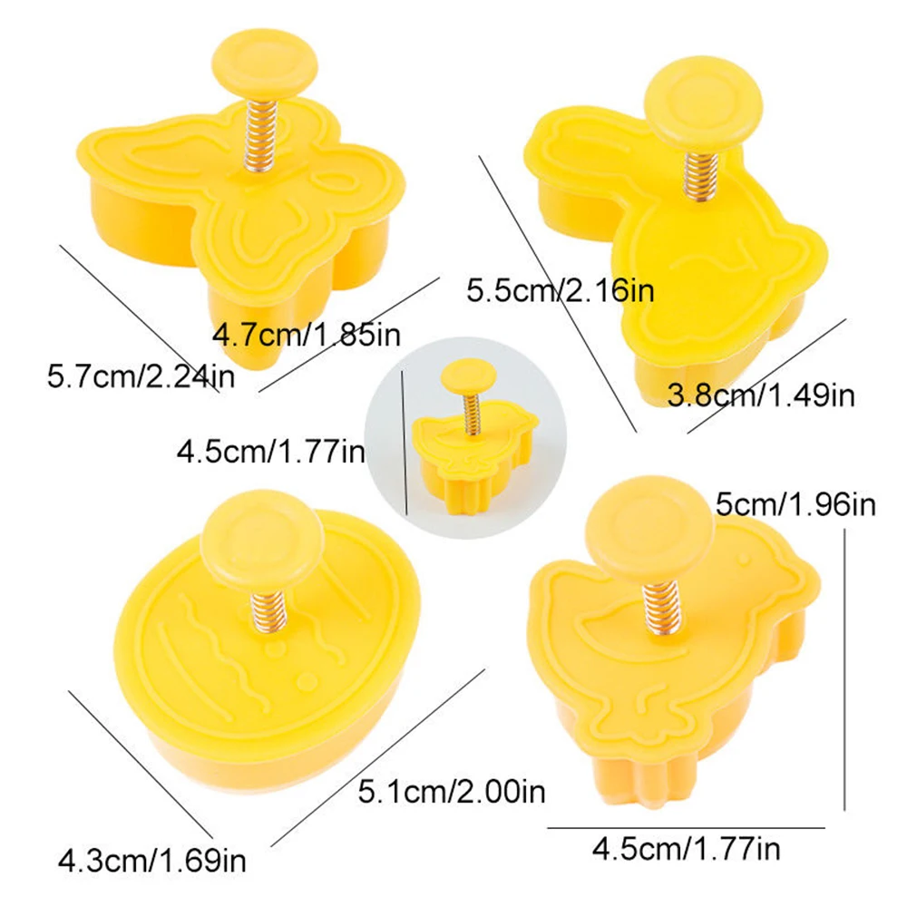 4Pcs Easter Bunny Pattern Plastic Baking Mold Kitchen Biscuit Cookie Cutter Pastry Plunger 3D Die Fondant Cake Decorating Tools