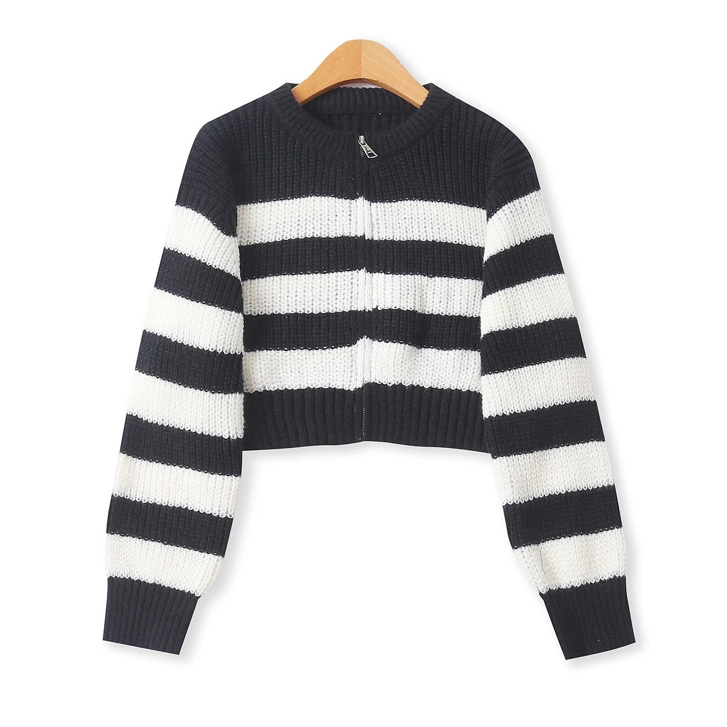 

Облегающий трикотаж в полоску, кардиган Long Sve Zipper ort Sle, женский осенний модный универсальный свитер на молнии для поездок на работу