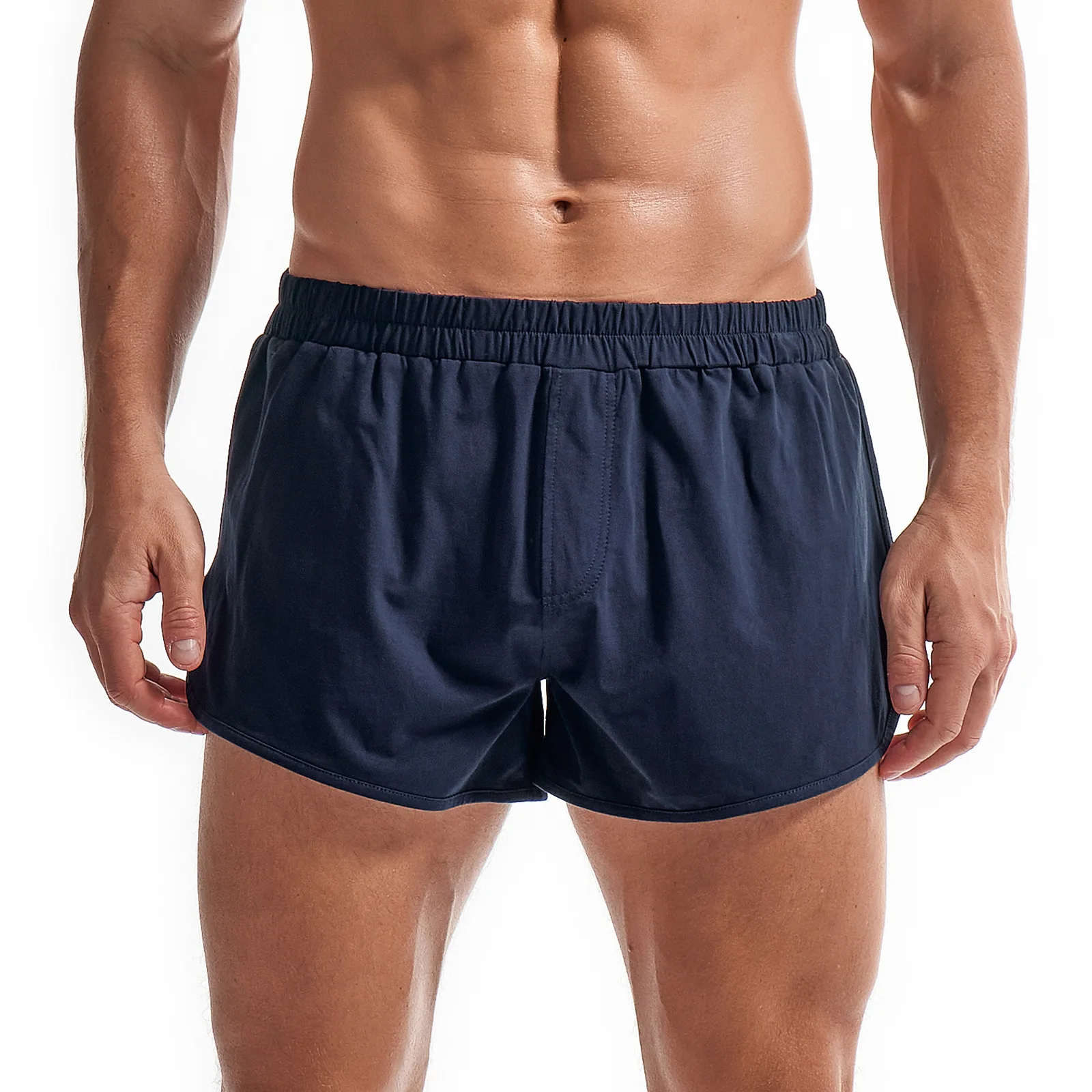 Summer Men's New Solid Color Simple Thin Slit Home Pants Loose Sports European Size Three Quarter Pants Casual Shorts