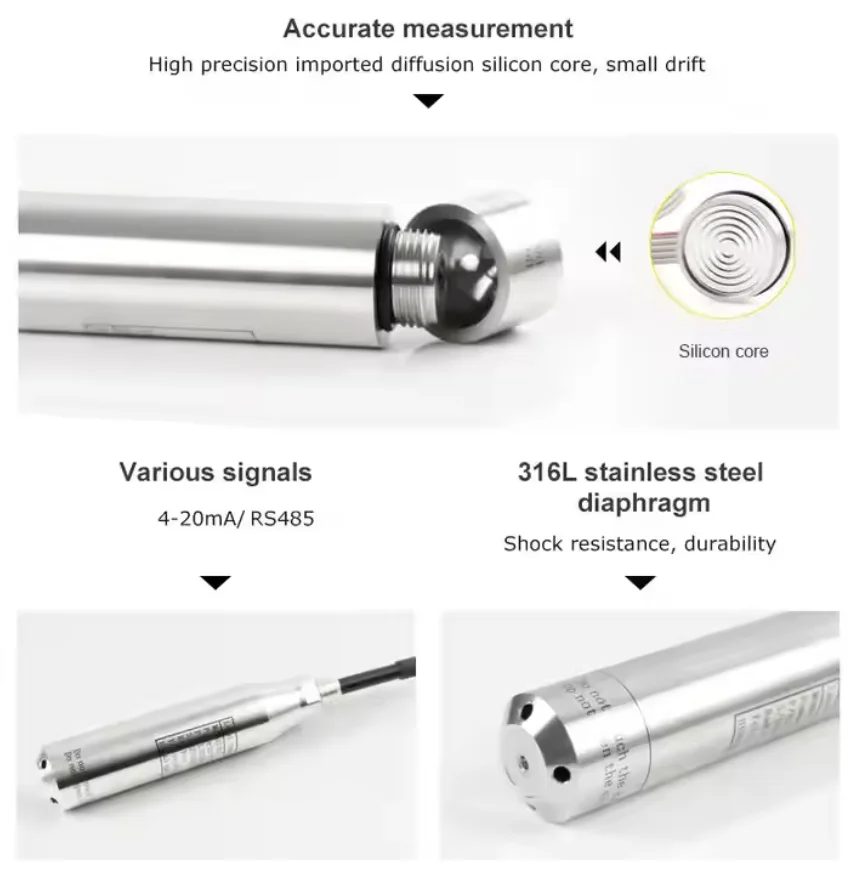 BOY-WR04-S Vendita calda Sensore di livello dell'acqua sommergibile Sonda Pressione statica Indicatore di livello di lancio Serbatoi per piscine Regolatore di livello dell'acqua