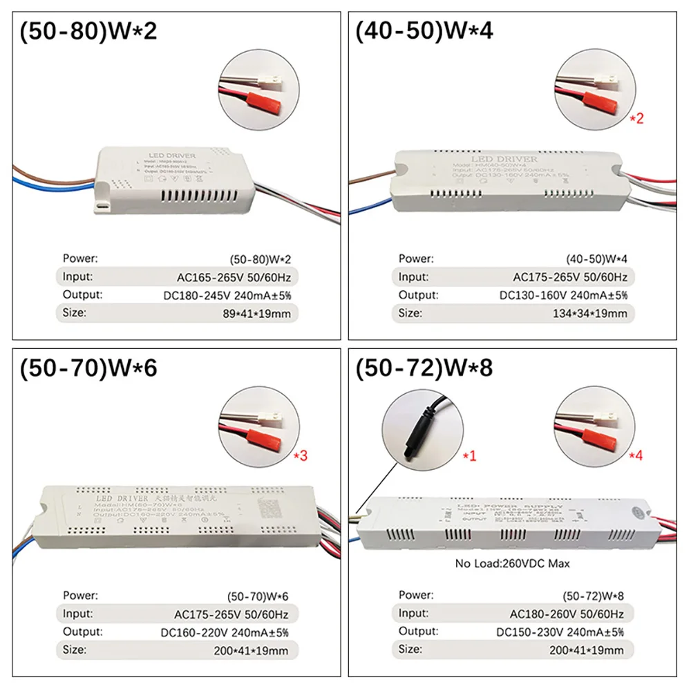 ZHMZH AC220V LED Driver 240mA alimentatore a corrente costante 40-60W * 4 50-70W * 6 50-72W * 8 trasformatore di illuminazione per lampada da