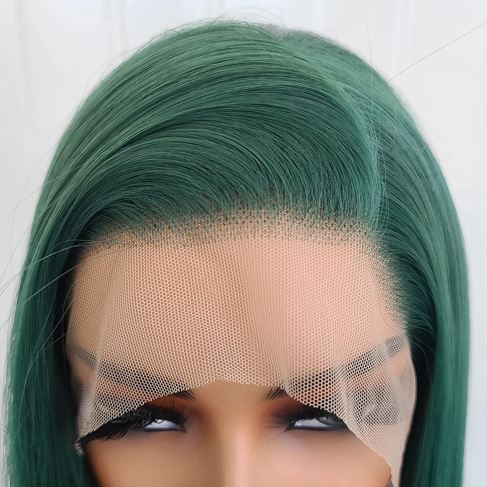برناردو شعر مستعار أخضر داكن 13X4 الاصطناعية الدانتيل الجبهة الباروكات للنساء 26 بوصة طويل مستقيم الشعر ألياف مقاومة للحرارة غلويليس الباروكات