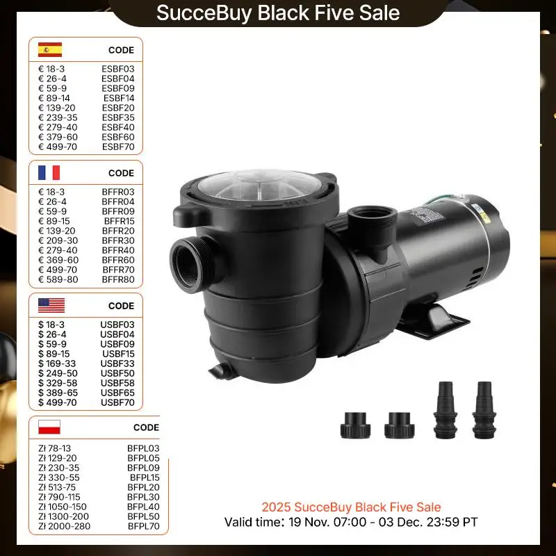 SucceBuy Bomba para piscina sobre el suelo 1HP/1,5HP/2HP de marcha única con cesta de filtro para piscinas sobre el suelo Bañeras de hidromasaje Spas con certificación UL