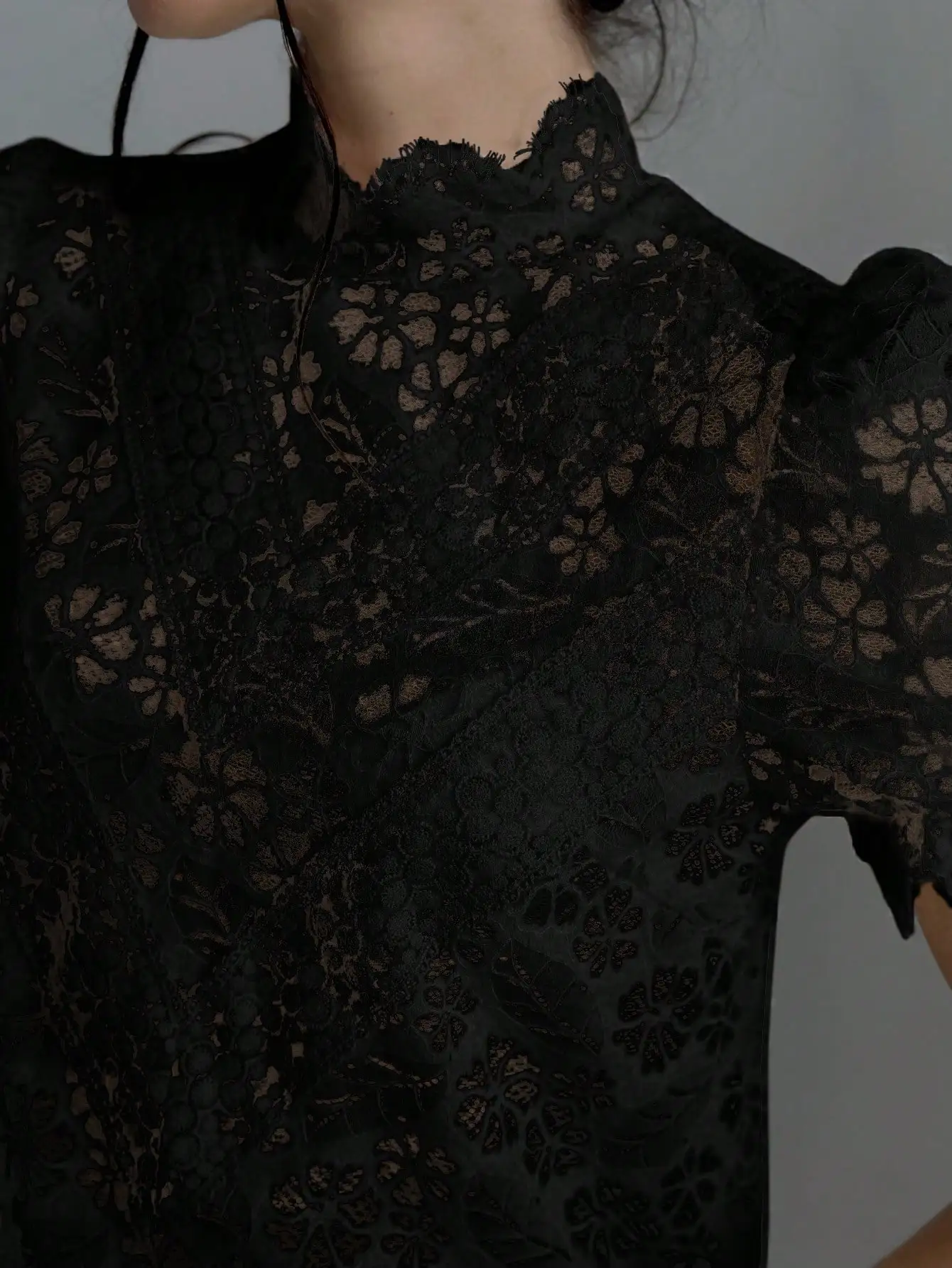 Blouse Women Y2K Black 25 Spring Summer Lace Sleeve High Neck Loose Fit Sexy Casual Streetwear Office Ready Dinner Date Weekend