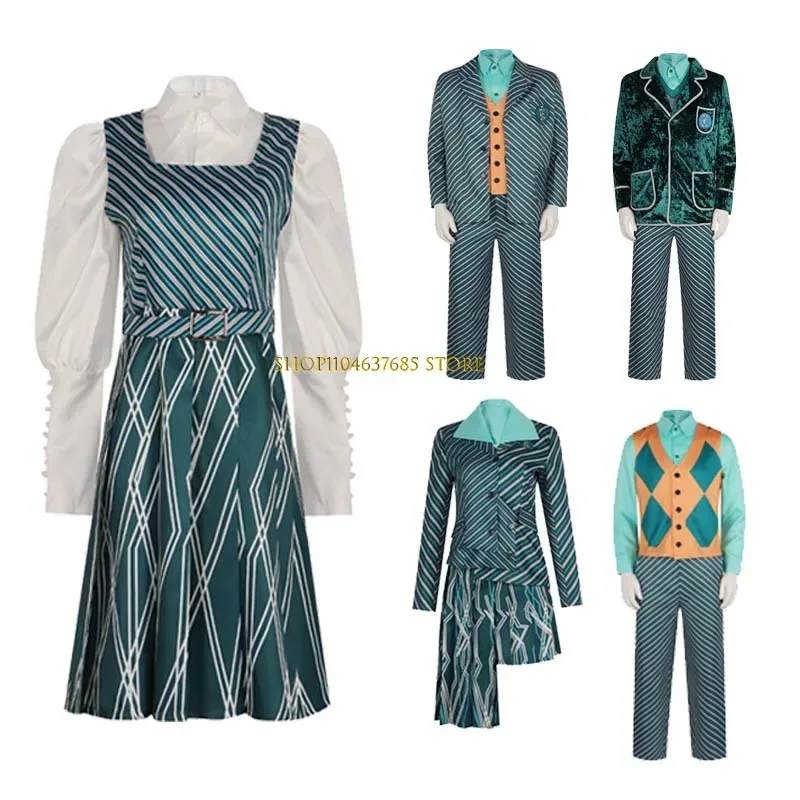 

Movie Wicked Cosplay Witches Costume Elphaba Nessarose Boq Pfannee Cosplay Men Women Striped School Uniform Set Daily Dress