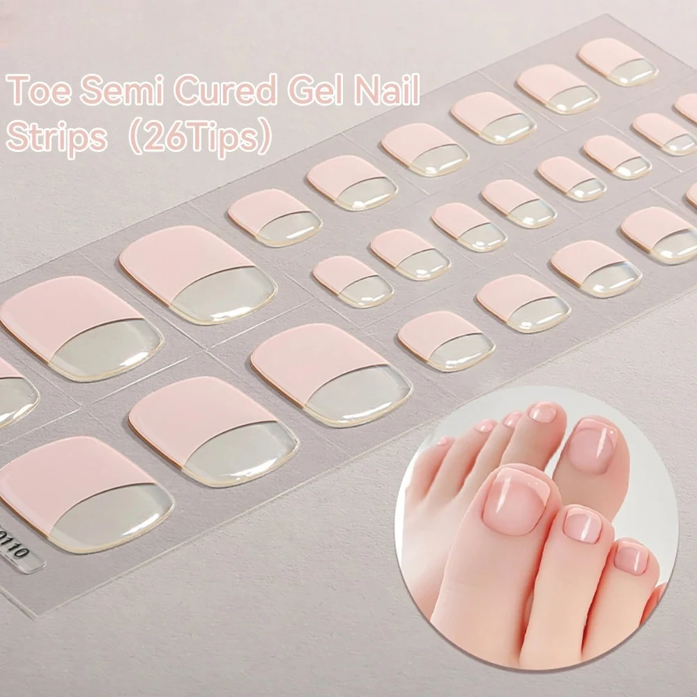 26 sztuk pasków żelowych do paznokci UV, półutwardzony żel, naklejki na paznokcie w odcieniach nude, czerwone, różowe, niebieskie, długotrwałe, wodoodporne żelowe naklejki na paznokcie.