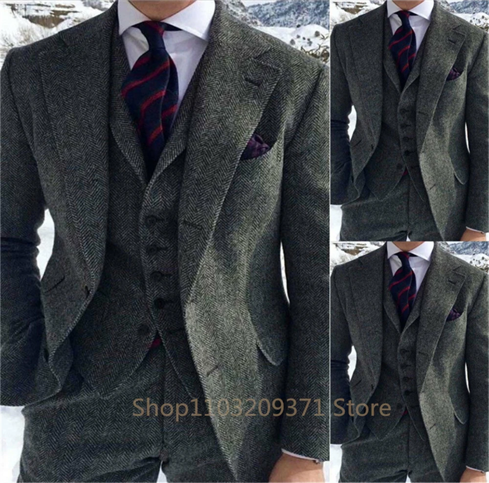 Marrone 2024 abiti da uomo uomo 3 pezzi Slim Fit Business Groom smoking con risvolto con visiera per abito da sposa formale (Blazer + gilet +