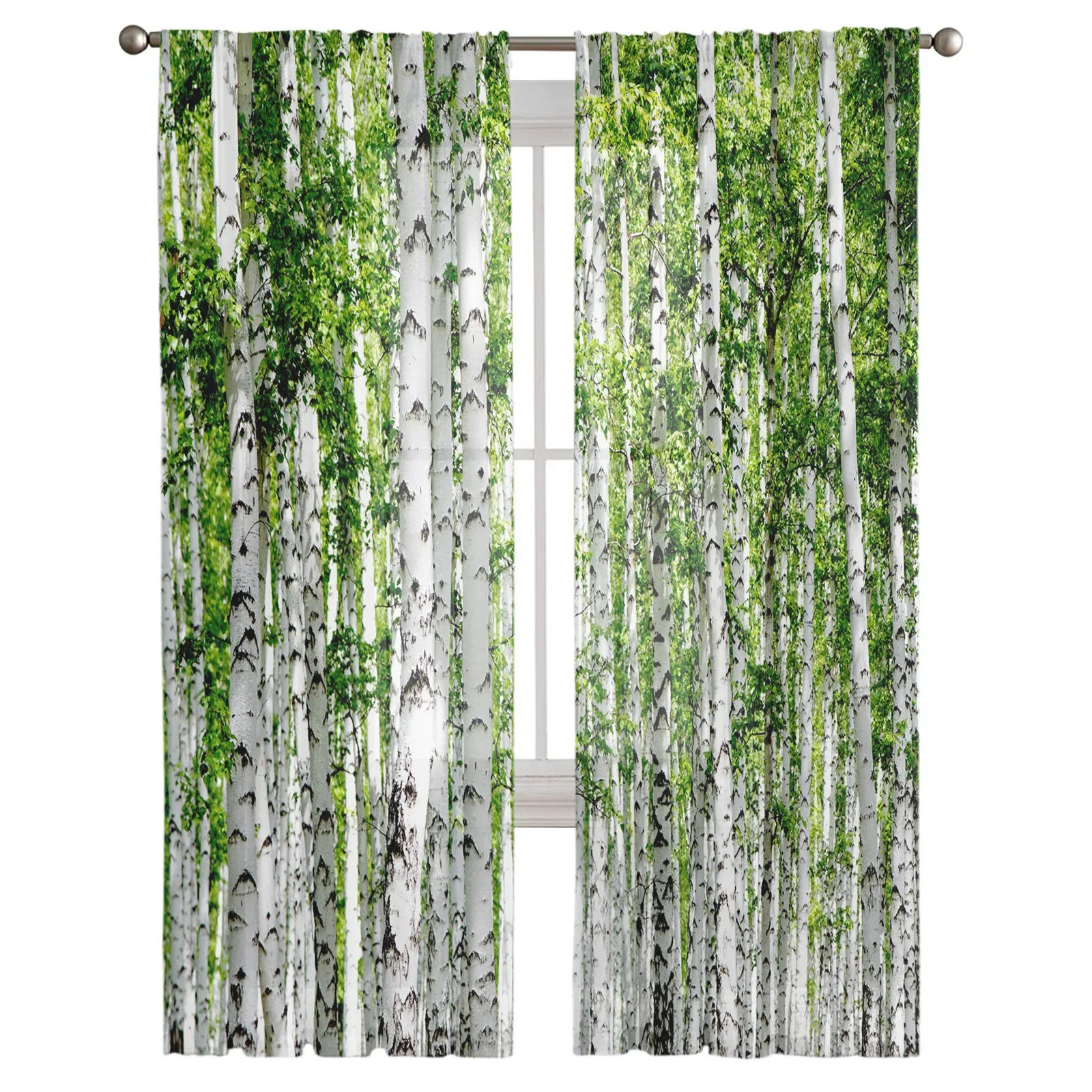 Plant Birch Tree Green Forest Chiffon Sheer Curtains for Living Room Bedroom Home Decoration Window Voiles Tulle Curtain