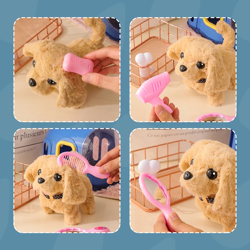 Children Pretend Play Pet Care Cage Set Simulation Electric Plush Puppy Bunny Kitten Interactive Crawling Toy For Toddlers Girls