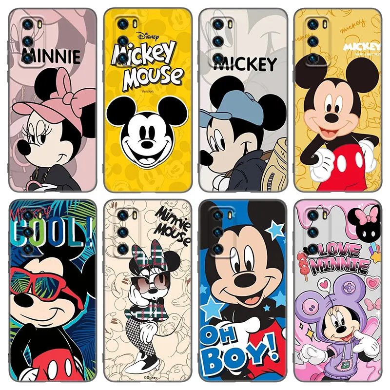 Cute Mickey Minnie Black Phone Case For Huawei Pura 70 Ultra P20 P30 P40 Lite P60 Art P50 Pro P50E P Smart 2018 2019 2020 2021